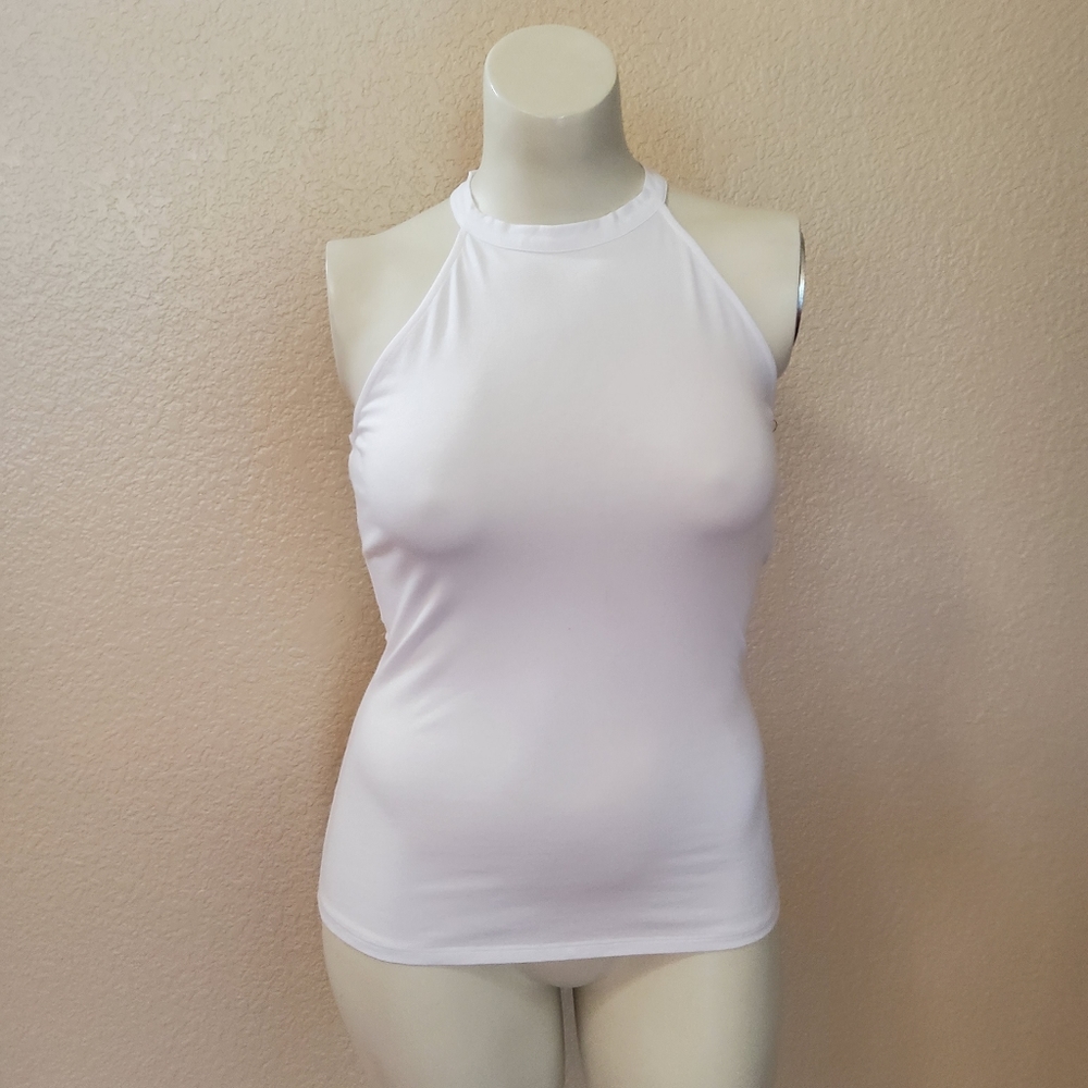 New Guess Elyza Mock Neck Halter Tank Top White